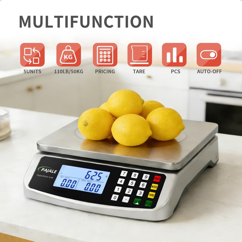 Large Food Scale 110 lb, Commercial Kitchen Scale 50kg with