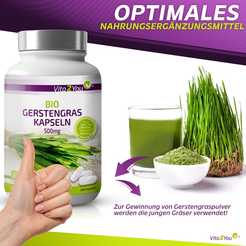 Vita2You Organic Barley Grass Capsules - 360 Capsules - 3000