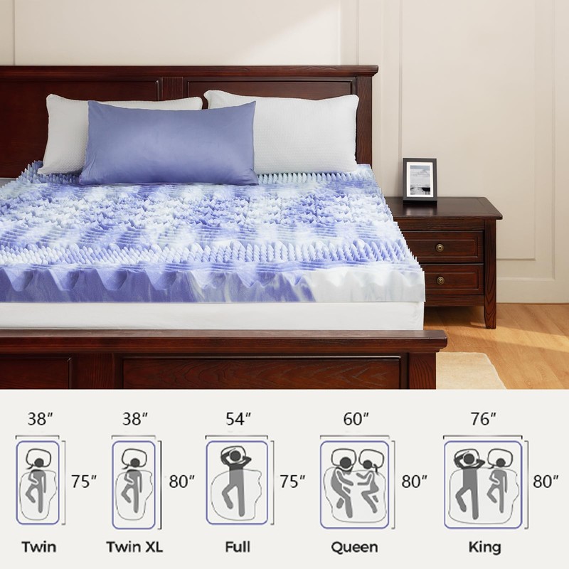 Dreamsmith 3 Inch 7-Zone Queen Memory Foam Mattress Topper, Cooling