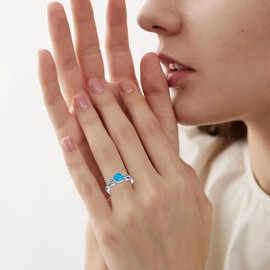 Molioaki 925 Sterling Silber Runder Türkis Ring Vintage Boho Ringe Oxidierter Wickelring Viktorianischer Stil Schmuck Geschenke für Damen-52