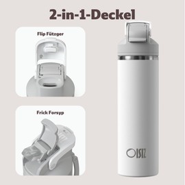 OISIZ Insulated Stainless Steel Water Bottle 720 ml with 2-in-1 Straw Lid, Security Lock with One Click, 100% Leak-Proof, Keeps Cold for 24 Hours, 24 oz Vacuum Water Bottle for Travel and Sports