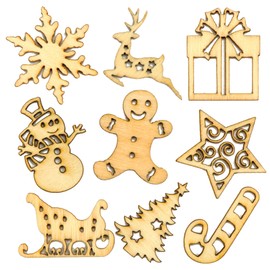 Baker Ross AV678 Mini Wooden Shapes for Christmas Cards Craft and Decorations (Pack of 45), Brown, 25 mm-3 mm