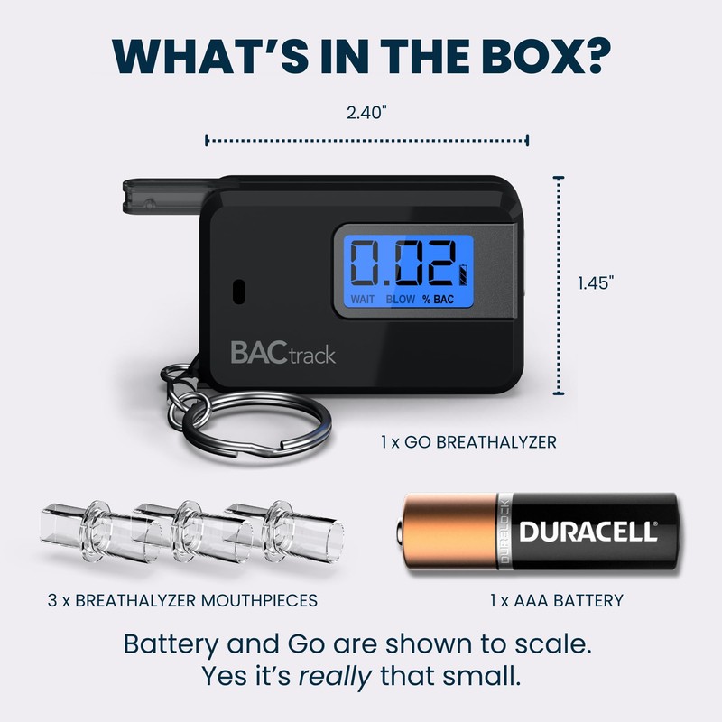 BACtrack Go Keychain Breathalyzer (Black) | Ultra-Portable Pocket Keyring Alcohol