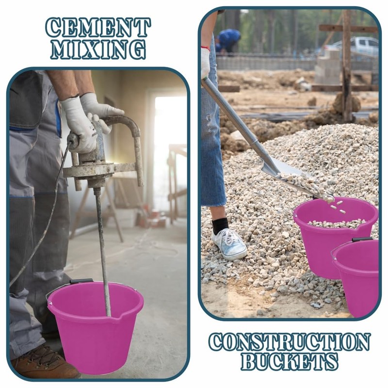(Set of 3) Pink Plastic Builders Bucket 3 Gallon 14
