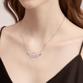 JXJL Irish Claddagh Necklace for Women: 925 Sterling Silver Heart Birthstone Necklaces Birthday Valentines Gifts for Her （October）