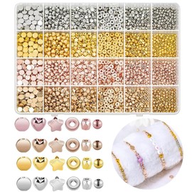 2160 Piezas de Cuentas Espaciadas para Hacer joyería, Varias Pulseras de Cuentas de Oro Redondo y Estrella, Artesanía DIY, Bisutería,Encanto,Collar, Aretes Que Hacen Suministros