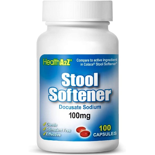 HealthA2Z® Stool Softener, Docusate Sodium 100mg, Compare to Colace® Stool Softener Active Ingredient, 100 Capsules…