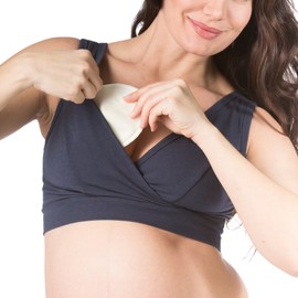 Fishers Finery - Brasier inalámbrico para lactancia materna para mujer, opción de juego de almohadillas para orejas de lactancia, Azul marino con almohadillas para orejas, S