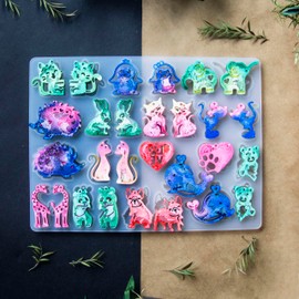 KOTEDUA Keychain Resin Molds Silicone with Hole, 28pcs UV Resin Jewelry Mold, Epoxy Resin Molds for Keychain Pendant Jewelry Making Molds for Epoxy Resin Earring Mold, Earrings Couple Animals