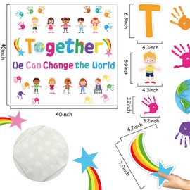 Together We Can Change The World Classroom Bulletin Board Set Decorations Hands with Hearts Diverse Children Cutouts for Kids and Teacher Back to School Party Favors Supplies Decor