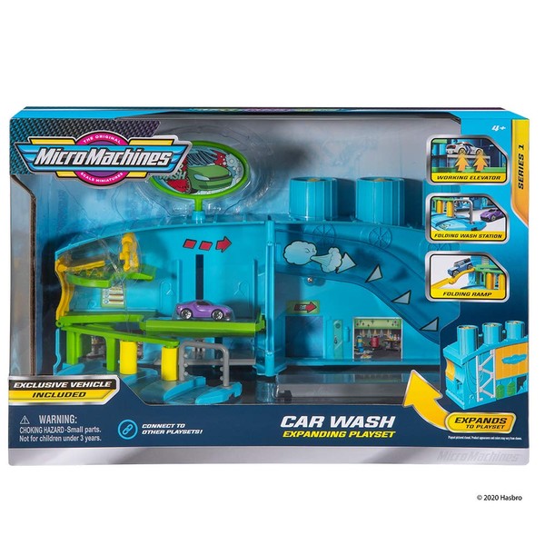 Micro Machines Core Playset, Car Wash Station - Expandable and Connectable to Other MM Sets, Includes One Exclusive Vehicle - Collect Them All