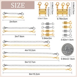 20 Pack Necklace Clasps and Closures, Multi Necklaces Layering Clasp Set, Extender Chains and Connectors for Jewelry Bracelet Making, Adjustable Necklace Length, Gold and Silver Plating
