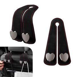 icykale 2 PCS Car Seat Back Hook Phone Holder, Suede Alloy 25 KG High Load-Bearing Hidden Storage Double Love-Shape Hook, Multi-Functional Accessories, Suitable for Most Car Models (Black)
