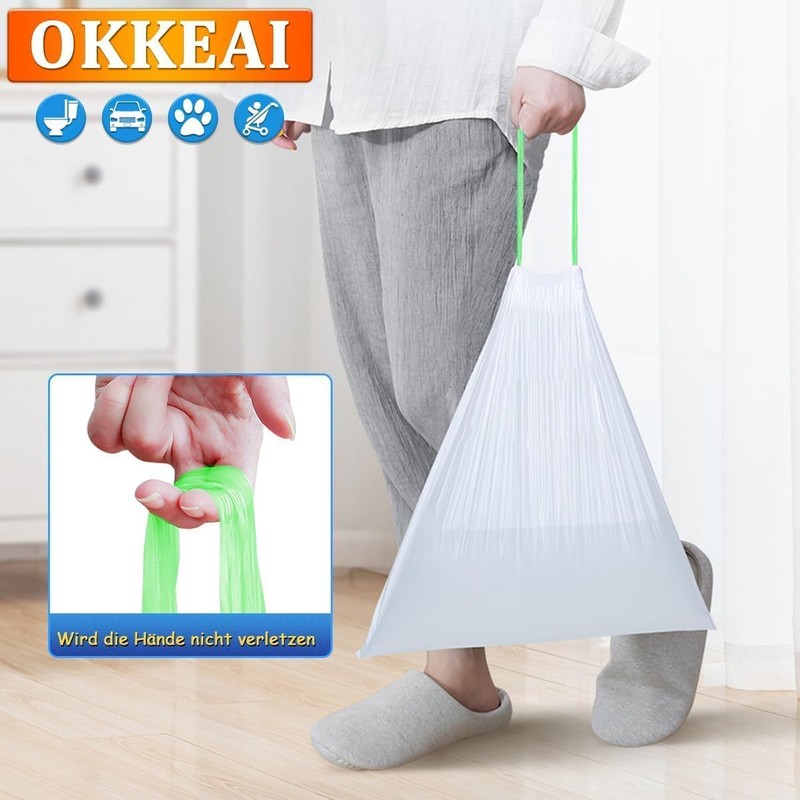 OKKEAI Bin Liners 15L White with Handle Small Bin Bags