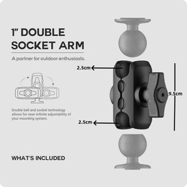 XiXiYang RAM Mounts Double Socket Arm 25mm,B Size 1'' Ball Short Compatible with RAM Mounts Metal Ball Socket Ram Mount - Full Length for Bike Motorcycle 1'' Ball Adapter Composite Medium Arm (9.5CM)