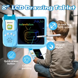 KILOGOGRAPH Talking English & Arabic Flash Cards - 8" LCD Writing Tablet for Kids 3-12, Bilingual 510 Sight Words, Toddler Pocket Speech, Drawing Sketch Pad, Autism Toys for Boys (Arabic, Blue)