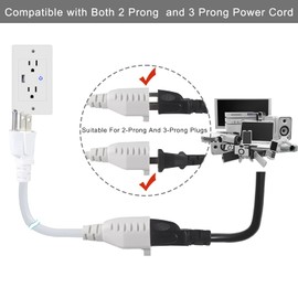 KUNCAN Short Power Extension Cord - 8 Inches 3 Prong Grounded Outlet Saver 16AWG/13A Heavy Duty Power Cord (NEMA 5-15P to NEMA 5-15R) Indoor Use Power Split Plug Extender (White - 1 Pack)
