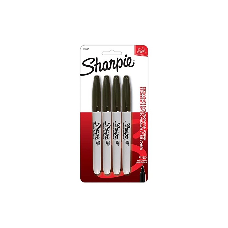 Sharpie Marcadores Permanentes, Punta Fina, Negro, 4 Piezas, 1812757