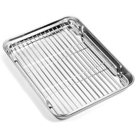 Baking Sheet with Rack (1 Sheet + 1 Rack), Zacfton Stainless Steel Cookie Sheet for Baking with Cooling Rack, Baking Pan Toast Oven Tray Size 10.4 x 8 x 1 Inch, Non-toxic & Heavy Duty & Non-stick