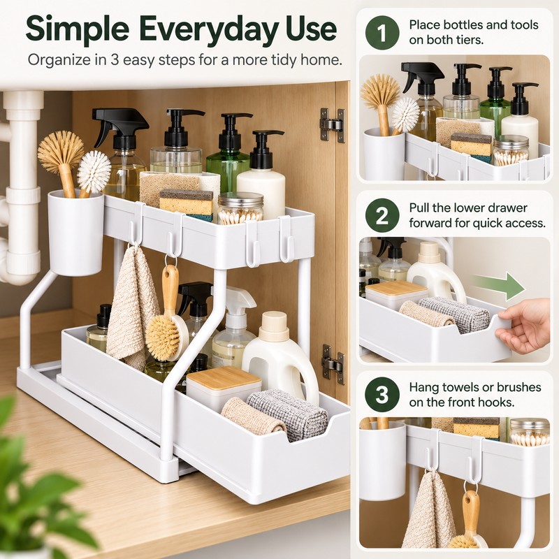2-Tier Under Sink Organizer for Kitchen & Bathroom – Stainless