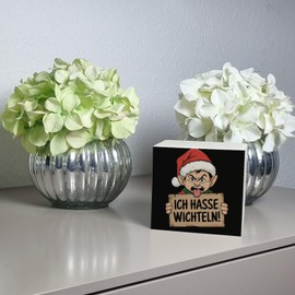 Christmas Gnome I Hate Secret Santa Money Box Made of Wood, Funny Illustration of an Angry Christmas Gnome with Christmas Hat Standing Out Gnome Tongue