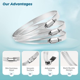 Simple Deluxe 3-Inch Adjustable 304 Stainless Steel 1 Pair Ventilation Duct Clamps, Worm Gear Design for Heating and Cooling Systems