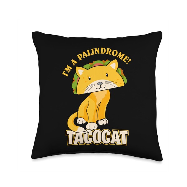Taco Nation Tacocat Spelled Backwards Taco Cat Throw Pillow, 16x16,