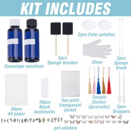 WEBEEDY 30 Sheets Sun Print Paper Kit A5 Cyanotype Paper Nature Printing Paper Include 2 Pcs Component Sensitizer,10 Bookmarks and Tools for Cyanotype DIY Arts Crafts Project(Leaves & Butterflies)