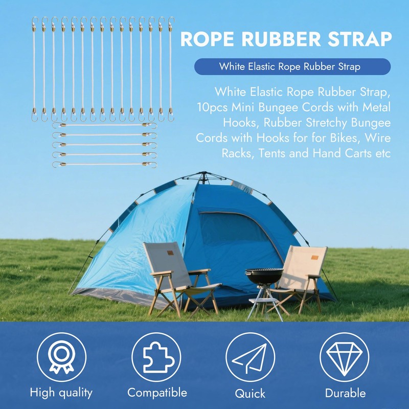 12 Inch White Bungee Cords 10 Pcs Elastic Rope Rubber