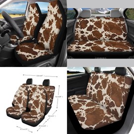 Wanyint Brown Beige Cow Print 15 PCS Car Seat Cover Full Set With Steering Wheel Cover, Seat Belt Pad, Trash Bin, Rear View Mirror Cover, Cup Holders, Keychain, Air Vent Storage Bag, Car Decoration