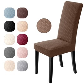 Chair Covers, Set of 4, Universal Stretch Chair Covers, Modern Jacquard Cover, Removable Chair Cover, Dining Room Cover, Bi-Elastic Fitted Cover, for Banquet Decoration and Wedding Parties (Brown, Set