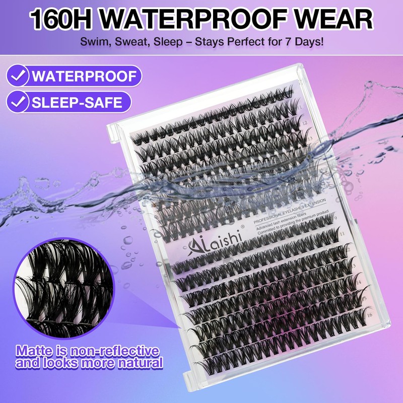 AILAISHI Lash Clusters Kit, DIY Cluster Eyelash Extensions 9‑16mm, 40D+50D,