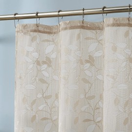 LinenZone Extra Long Lace Shower Curtains with Elegant Leaf Design. Large 72 x 84 Size. Rustic Shower Curtain or Modern Shower Curtain. Bathroom Curtain with Scalloped Bottom. (Grace 72 x 84 Linen)