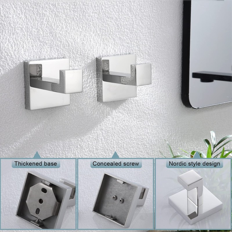 KOKOSIRI Bath Towel Hook Wall Mount Square Robe Hook Coat