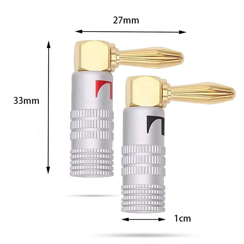 Cleqee 8pcs 24K Gold Plated Right Angle Speaker Banana Plug