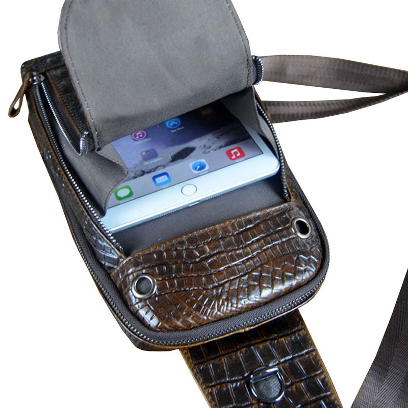 Hebetag Crocodile Genuine Leather Sling Bag Backpack for Men Travel