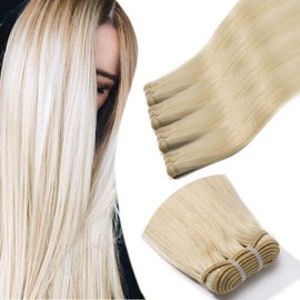 Elailite Real Hair Bundles, Hair Extensions Sew-in Bundle Hair Extensions, Brazilian 100% Human Hair, Straight Hair, 100 g, 14 Inches (1 Bundle) #Platinum Blonde