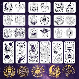 INFUNLY 15Pcs Magic Divination Wall Stencil for Painting 3.9×7.87" Reusable Wall Stencils Dream Theme Painting Stencil Small Vintage Walls Template for Crafts Cement Wood Furniture Bedroom Home Decor