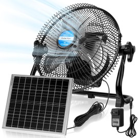 Tujoe 10 Inch Solar Panel Powered Fan, 2 in 1 Solar Panel or AC Charger Powered Fan 12W 9V Portable for Chicken Coop Greenhouse Household Exhaust Camping Travel Outdoor(Black)