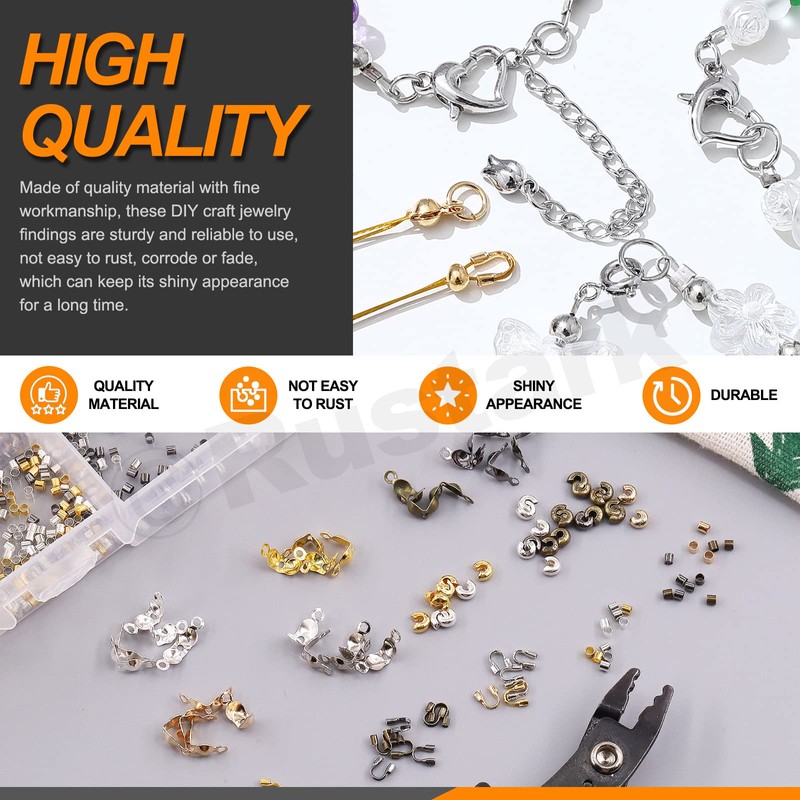 Rustark 1501Pcs Crimp Beads Covers with Bead Crimping Pliers Tool