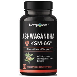 Natgrown Ashwagandha KSM 66 Supplement 600 mg - Stress, Mood, & Athletic Support - Organic KSM66 Root Extract with 5% Withanolides - Vegan Capsules - 60 Count