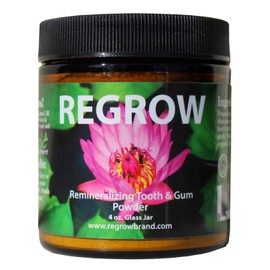 REGROW remineralizante en polvo de dientes – detiene los dientes y las encías sensibles, dientes más blancos de forma natural, limpia, cura y protege los dientes y las encías, todo natural, tarro de cristal de 4 onzas