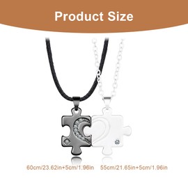 WMUVAZA Soul Mate Puzzle Necklace, 2 Pieces Heart Puzzle Pendant Chain for Women Men Stainless Steel Heart Chain Couple Chain Partner Chain Friendship Chain BFF Chains Matching Necklace Partner