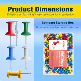 XILILAI 300Pcs Push Pins, Vibrant Colored Thumbtack for Bulletin Board, Cork Board, and Wall Decor - Assorted Colors Stick Pins