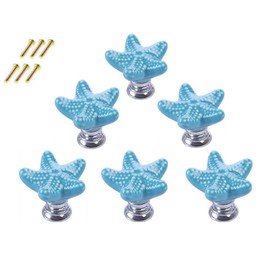 POFET Starfish Shape Chest of Drawers Drawer Cabinet Knobs Vintage Door Handle Ceramic Furniture Pulls for Kitchen Wardrobe Cupboard Children's Room Decorative - Blue