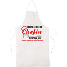 Blickfang Funny Kitchen Apron for Women | HERER KOCHT DIE CHEFIN | Cooking Apron, Bib Apron, BBQ Apron, Party Apron | Gift / Birthday / Apron, White.