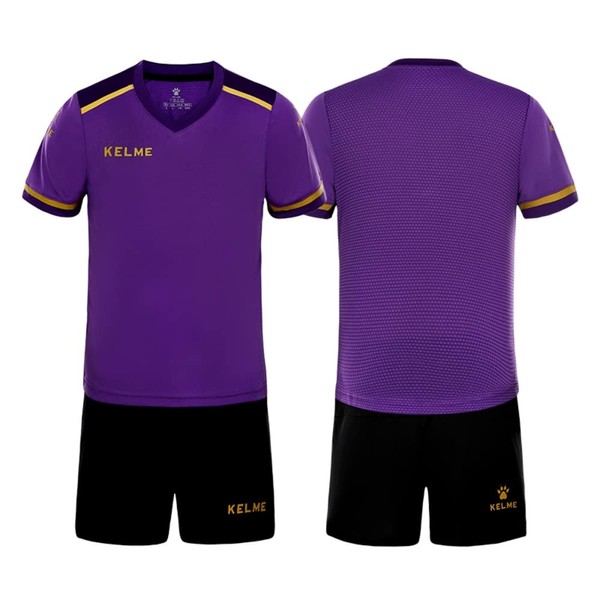 Kelme Junior Soccer Wear, Children's Training, Top and Bottom Set, Short Sleeve, Quick Drying and Breathable, purple