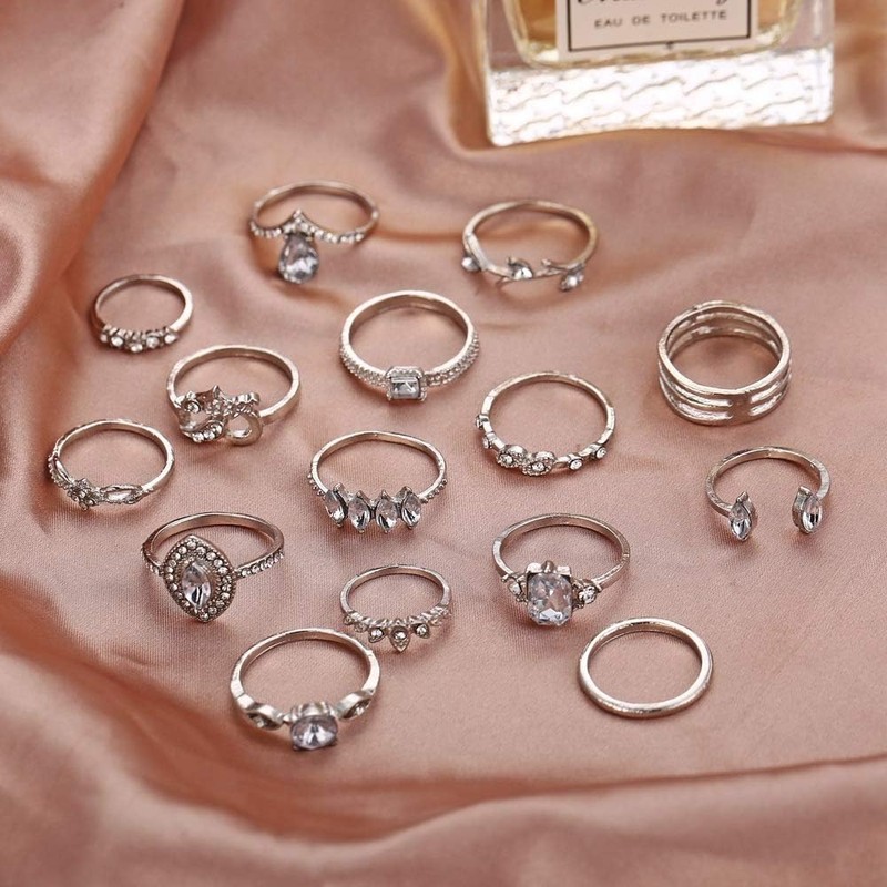 25 Pcs Retro Stackable Knuckle Silver Rings Set for Women，Open