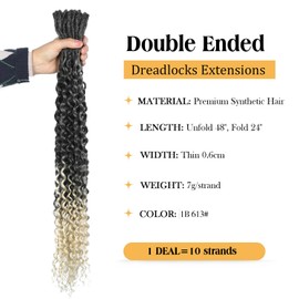 FANCEE DE Dreadlock Extensions Ombre Blonde Synthetic Wavy Double Ended Dreads 10 Strands Handmade Crochet Dreads Soft Loc Extensions for Women Men 24 inches 1B613
