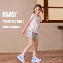 Nsasy Roller Shoes USB Charge Girls Boys Sneakers with Wheels LED Roller Skates Shoes